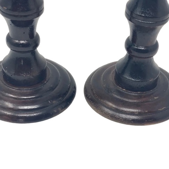 Vtg Wooden Brown Candle Sticks Early American Farmhouse Rustic Primitive Simple - Picture 4 of 5